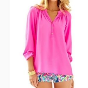 Lilly Pulitzer Silk Elsa Top in Pink Sunset